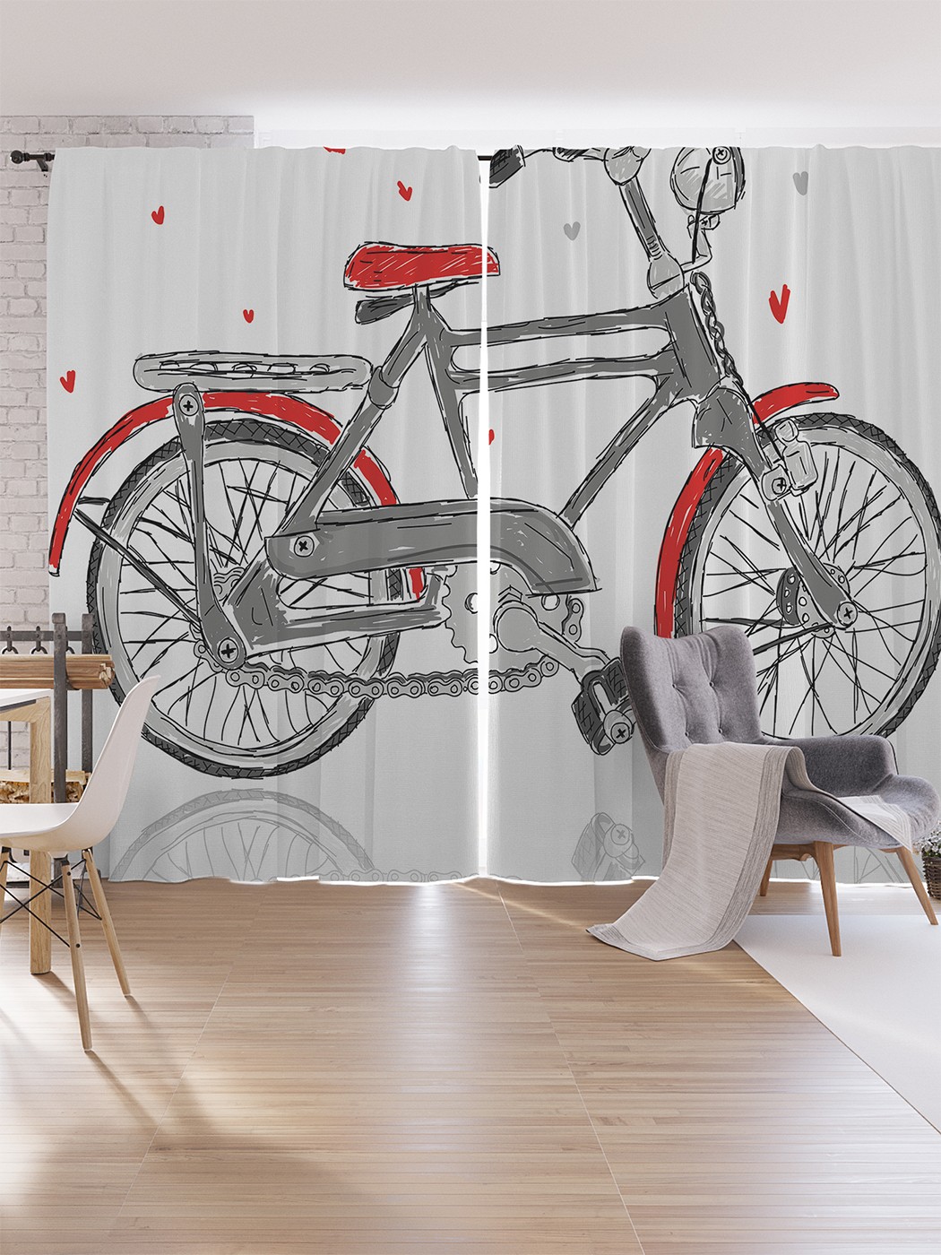 фото Шторы под лён joyarty "любовный велосипед", серия oxford delux, 340х265 см