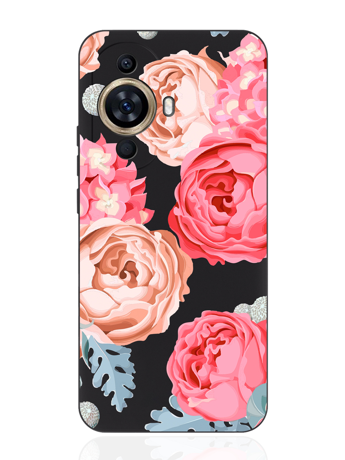 

Чехол для смартфона Huawei Nova 11 черный силиконовый Пионы, Черный;розовый, Huawei
