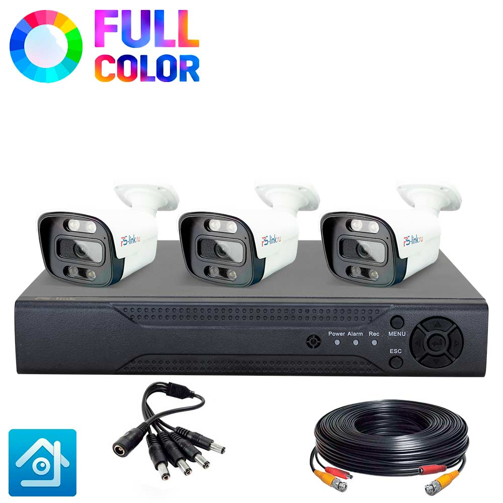 

Комплект видеонаблюдения AHD 8Мп Ps-Link KIT-C803HDC 3 уличных камеры FullColor 4666, Белый, KIT-C803HDC