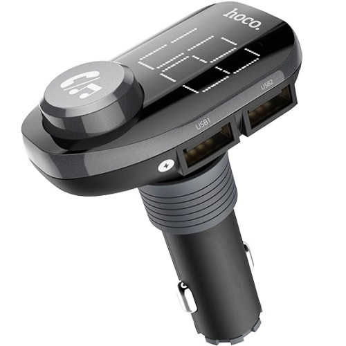 АЗУ Hoco, зарядка 2.1А/1A Bluetooth и MP3-плеер через FM-трансмиттер, черный E45 Black  - купить