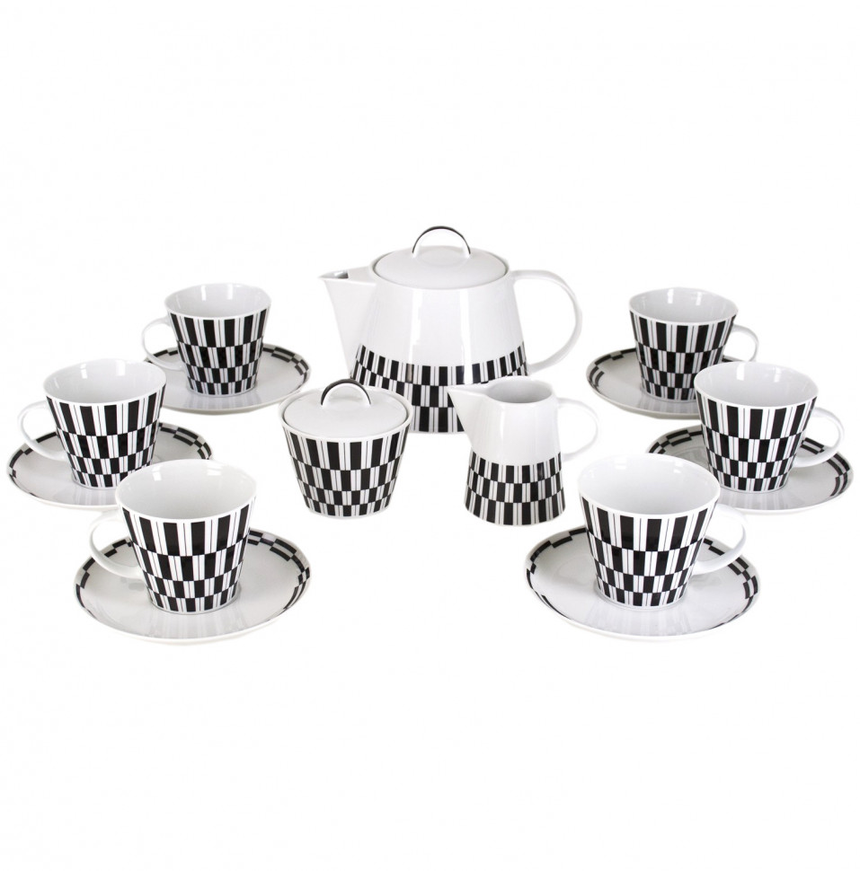 фото Чайный сервиз на 6 персон 15 предметов thun "том черно-белые полоски" 231970