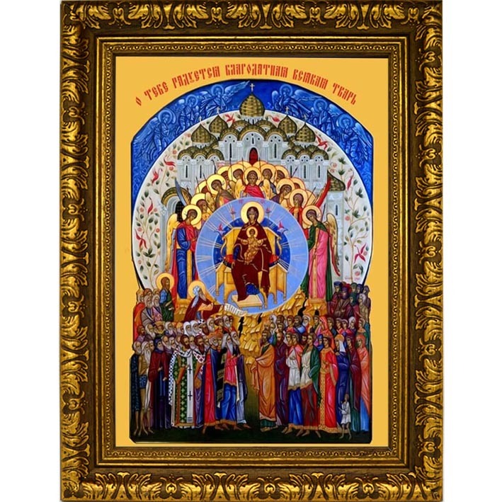 

О Тебе радуется. Икона Божьей Матери на холсте.