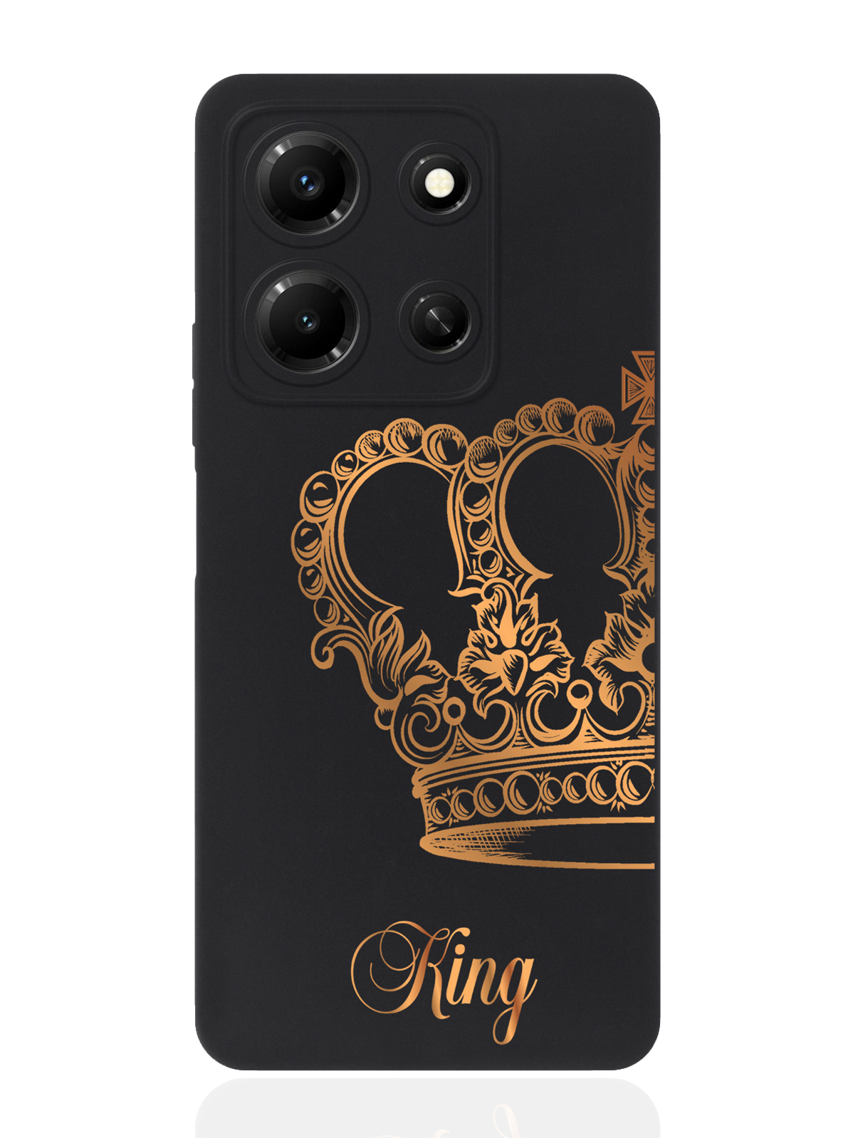 

Чехол для смартфона Infinix Note 30i черный силиконовый Парный чехол корона King, Черный;золотистый
