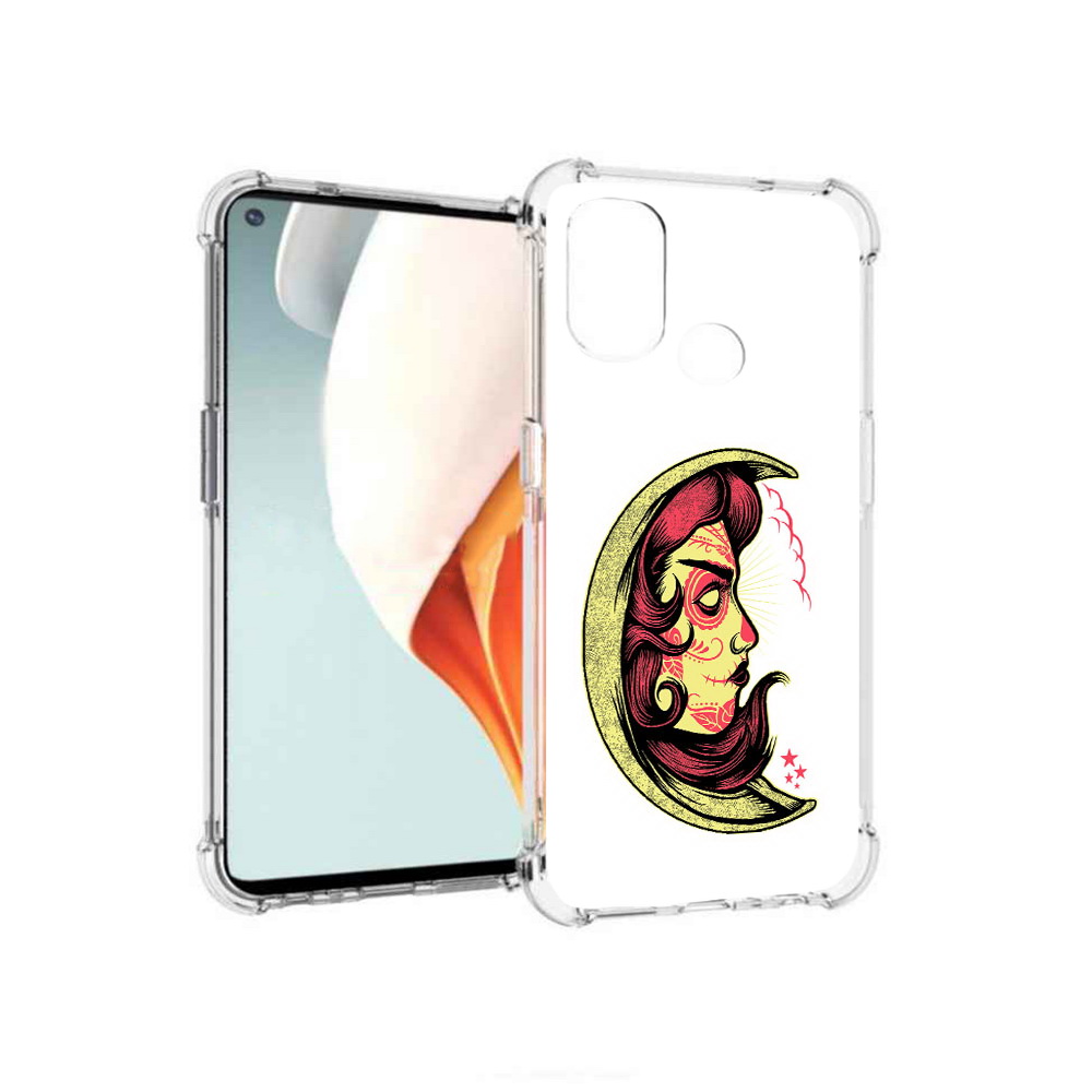 

Чехол MyPads Tocco для OnePlus Nord N100 желтый полумесяц с лицом девушки, Прозрачный, Tocco