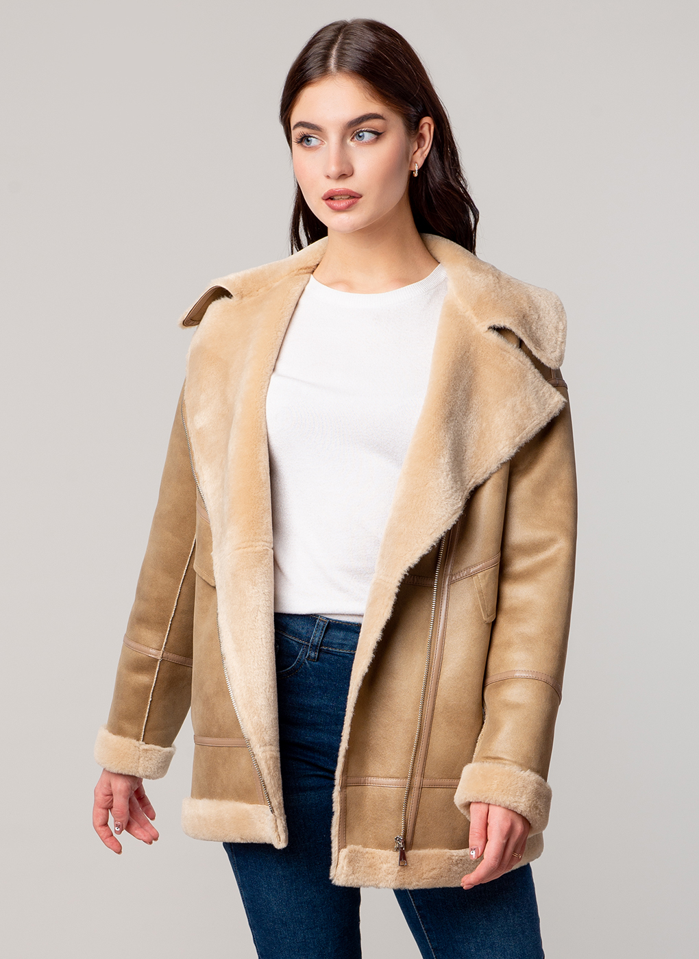 

Дубленка женская Каляев 64456 бежевая 42 RU, Бежевый, 64456