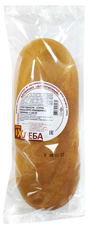 

Хлеб белый Знак хлеба Аппетитный пшеничный 300 г, Аппетитный пшеничный