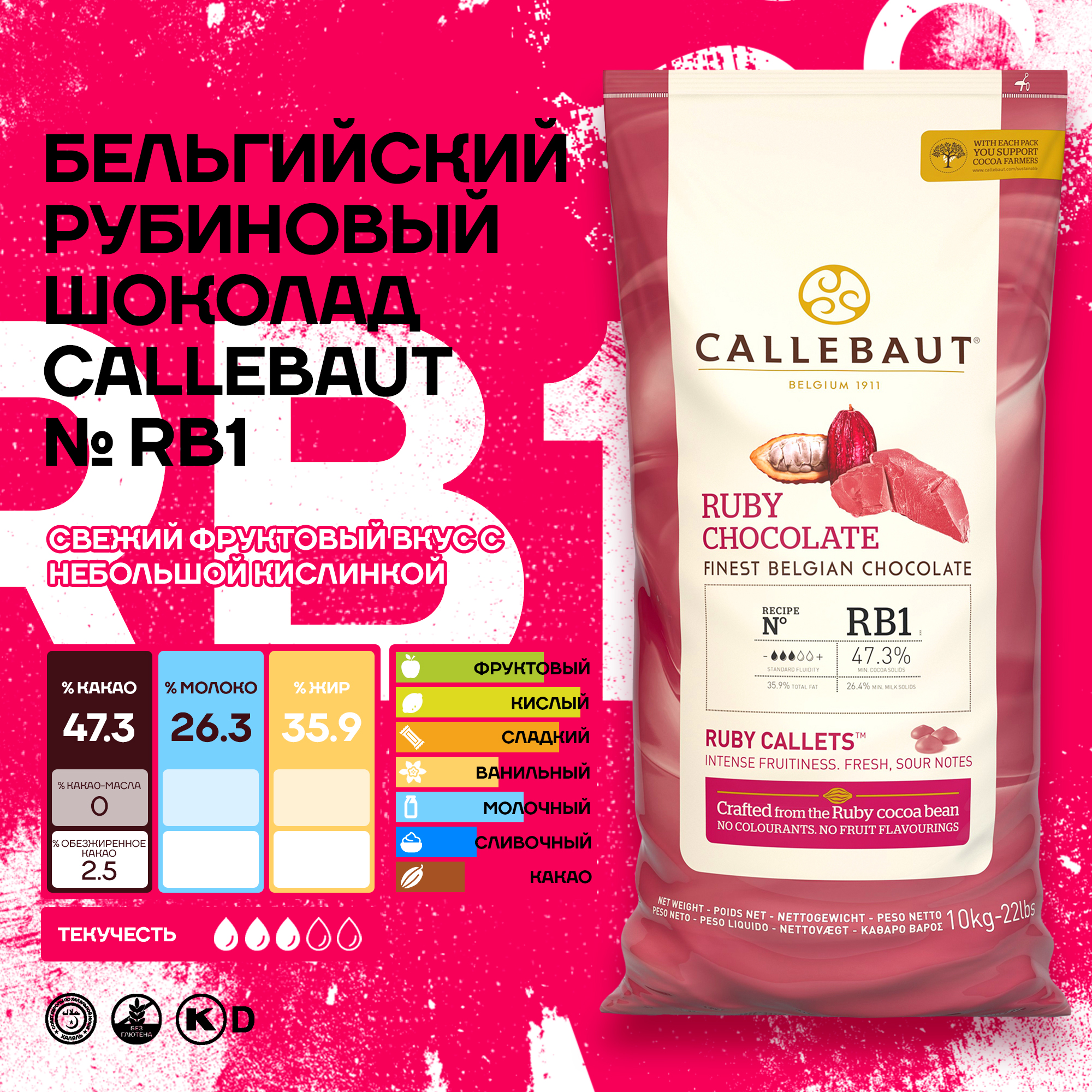 

Бельгийский рубиновый шоколад Callebaut Ruby, 10 кг, Callebaut Ruby