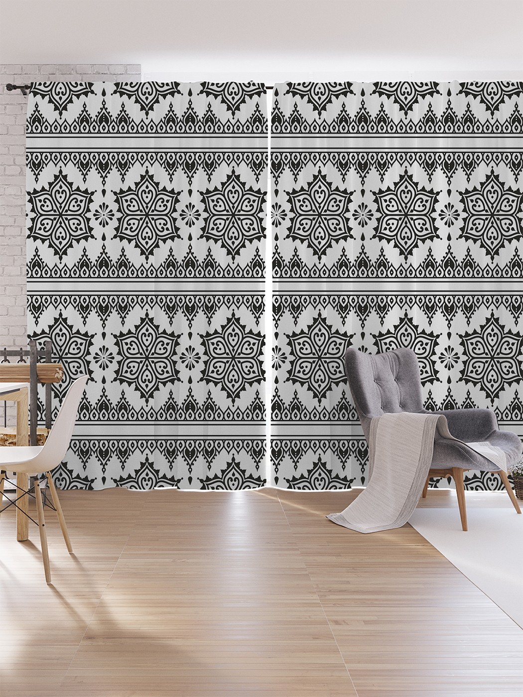 

Шторы под лён JoyArty "Ряды монохромных снежинок", серия Oxford DeLux, 340х265 см, Ряды монохромных снежинок