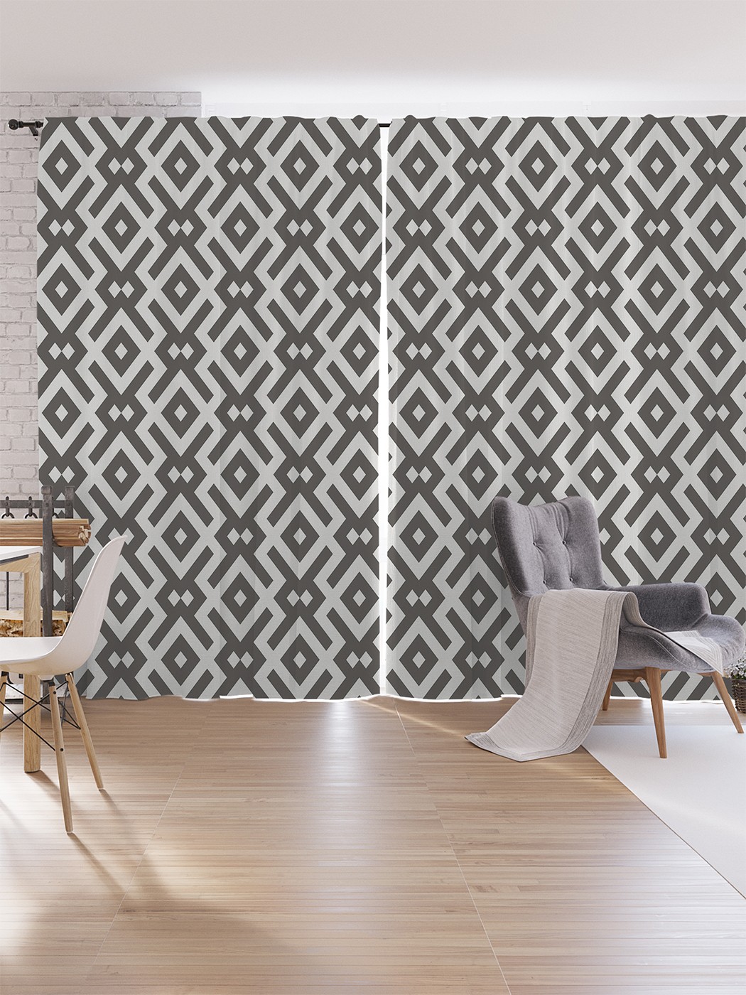 

Шторы под лён JoyArty "Орнамент на сером фоне", серия Oxford DeLux, 340х265 см, Орнамент на сером фоне