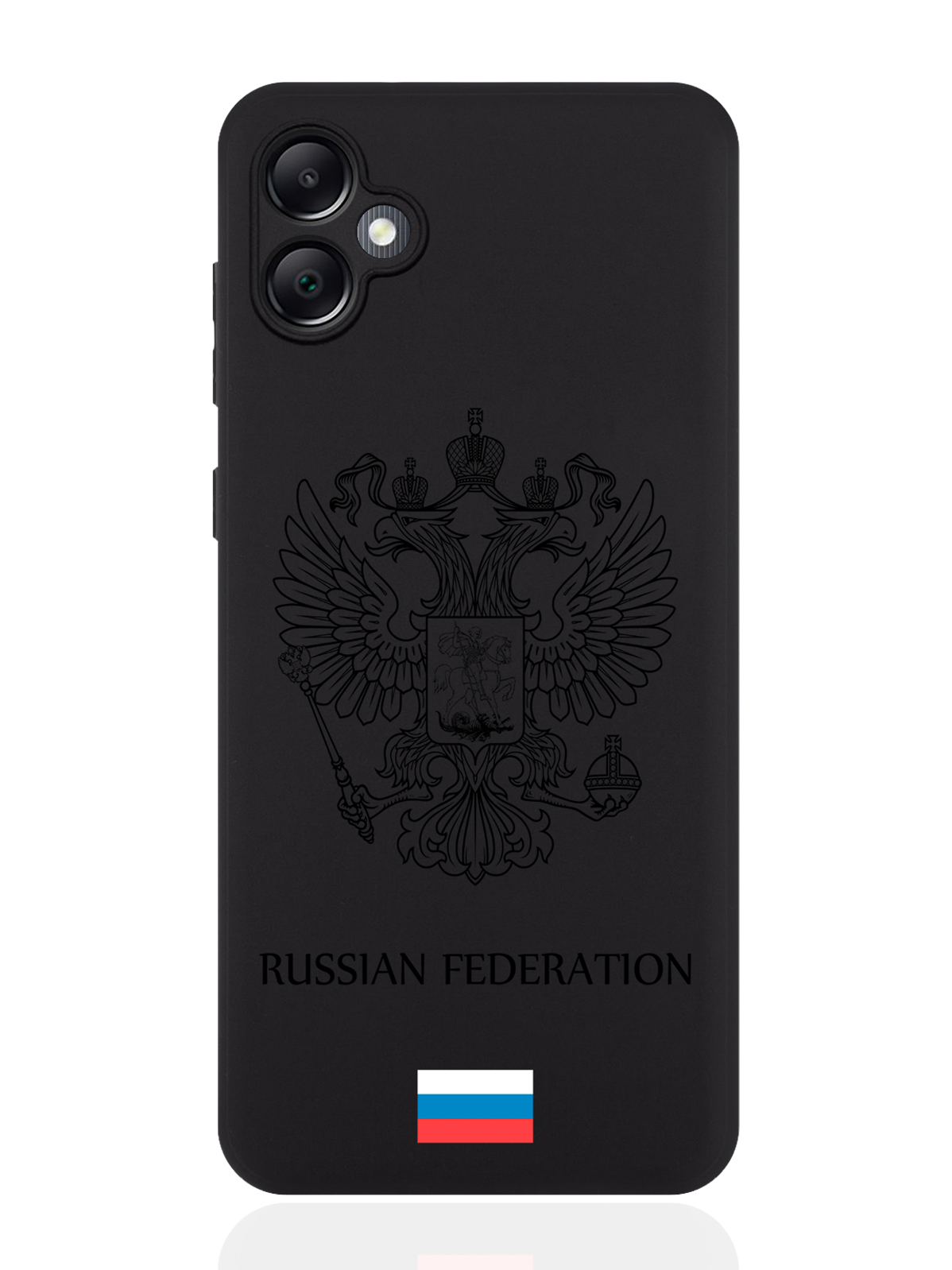 

Чехол для смартфона Samsung A05 черный силиконовый Черный лаковый Герб Россия, Черный;золотистый