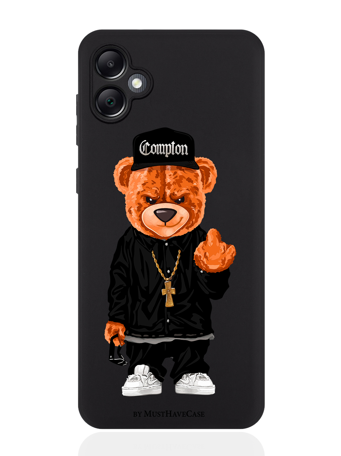 

Чехол для смартфона Samsung A05 черный силиконовый Мишка Compton, Черный;синий;коричневый, Samsung
