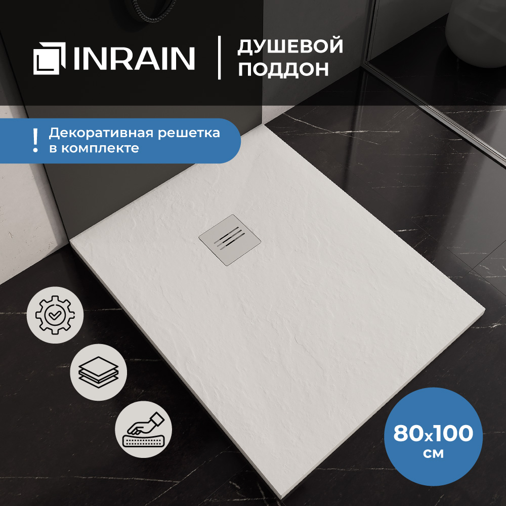 фото Душевой поддон прямоугольный inrain-80100 белый