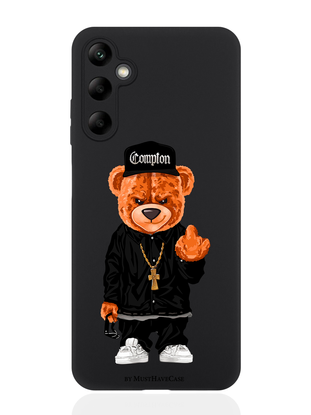 

Чехол для смартфона Samsung A05S черный силиконовый Мишка Compton, Черный;синий;коричневый, Samsung