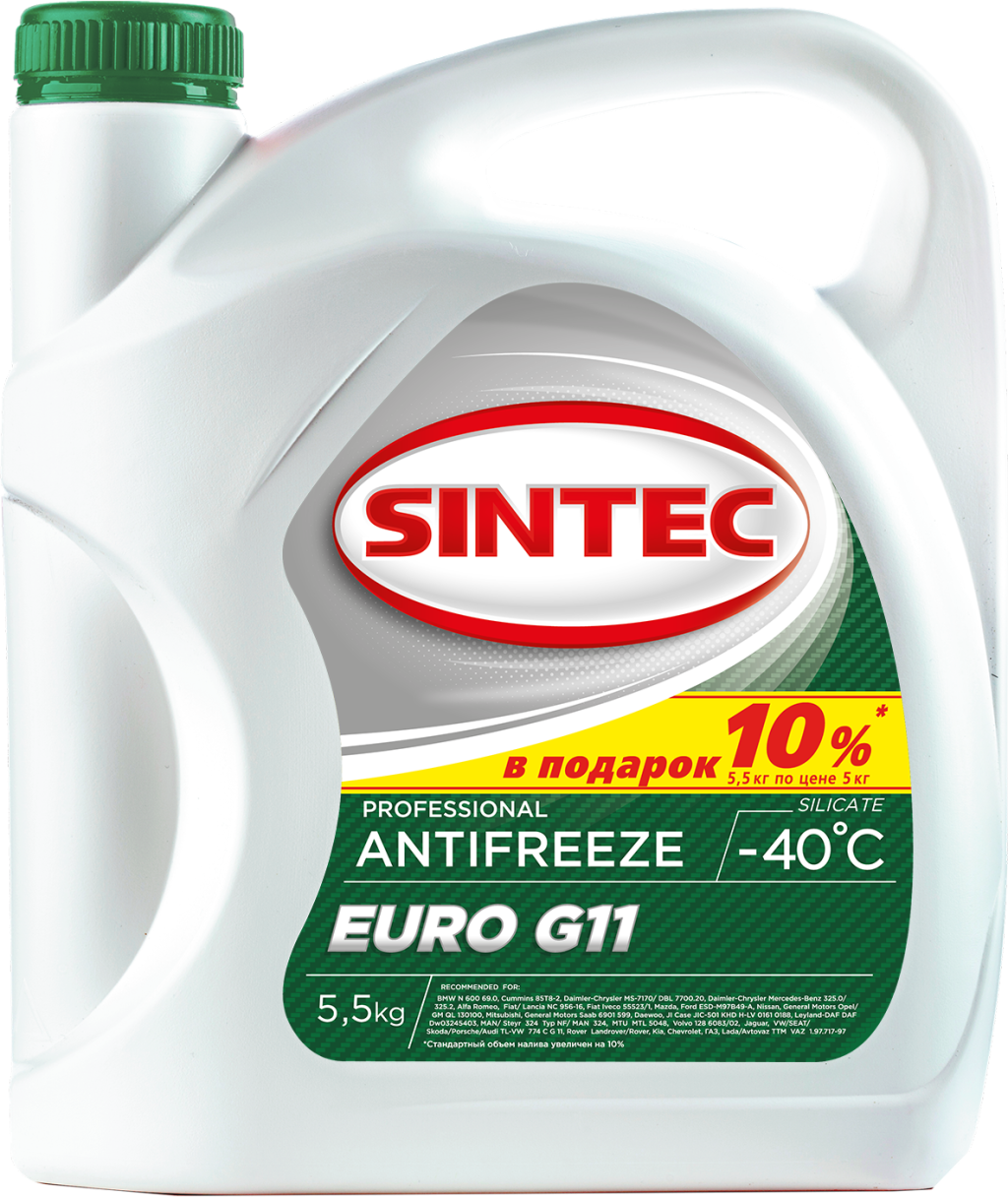 фото Антифриз sintec euro g11 (-40) зеленый 5,5 кг