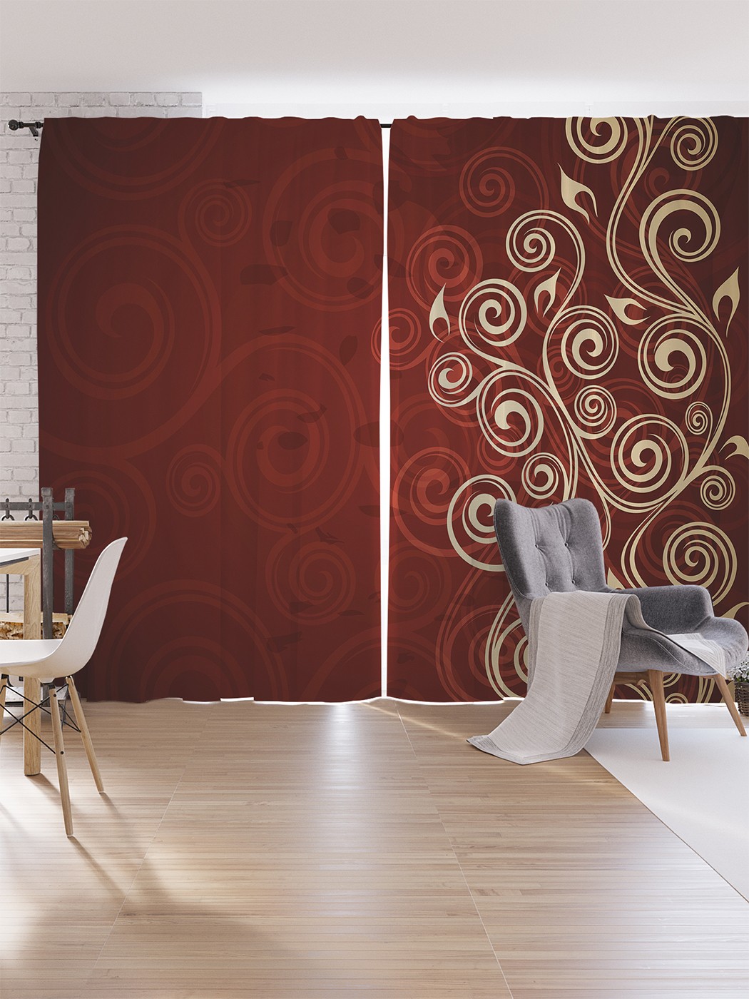 

Шторы под лён JoyArty "Завитки на коричневом фоне", серия Oxford DeLux, 340х265 см, Завитки на коричневом фоне