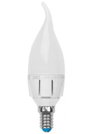 Лампа светодиодная 7W E14 220V 3000 теплый Свеча на ветру матовая CW37 Uniel WW/FR PLP01WH