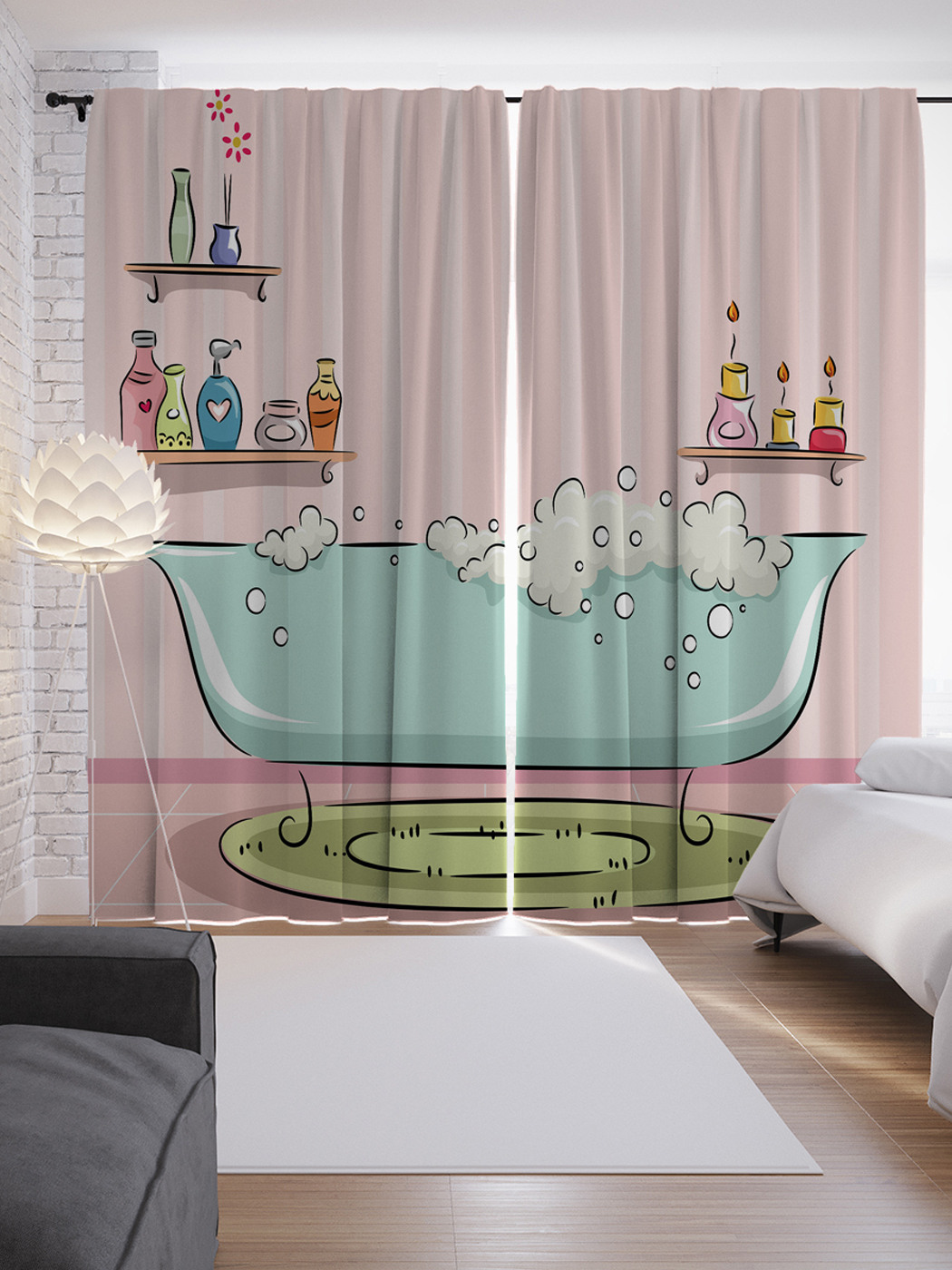 

Шторы JoyArty с фотопечатью "Пенная ванна" из сатена, 290х265 см, Пенная ванна