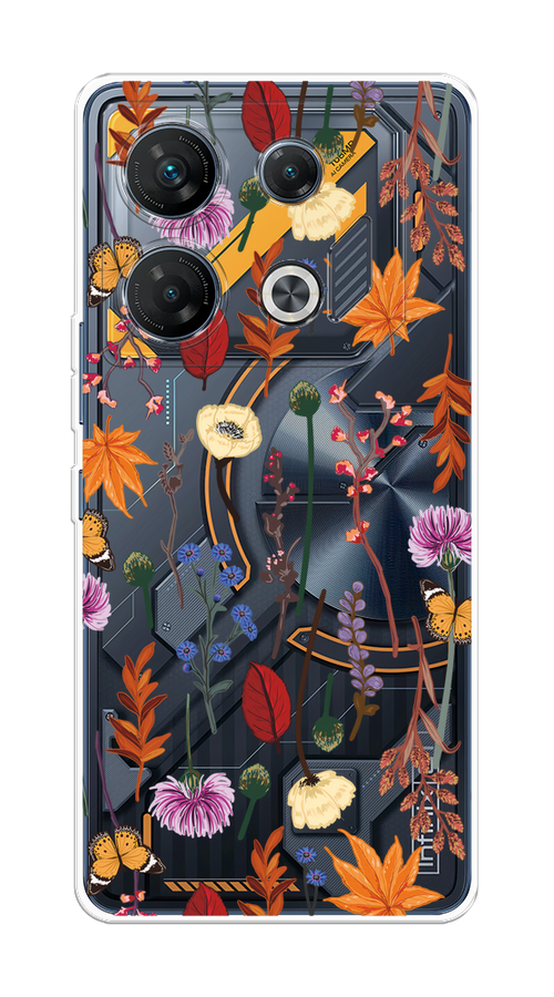 

Чехол на Infinix GT 10 Pro "Orange Purple flowers", Оранжевый;красный;розовый;желтый;прозрачный, 3104850-1