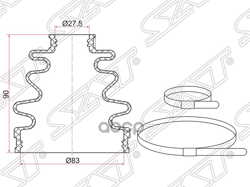 фото Пыльник шруса наружный subaru forester sh (2 хомута. резина) sat арт. c1003