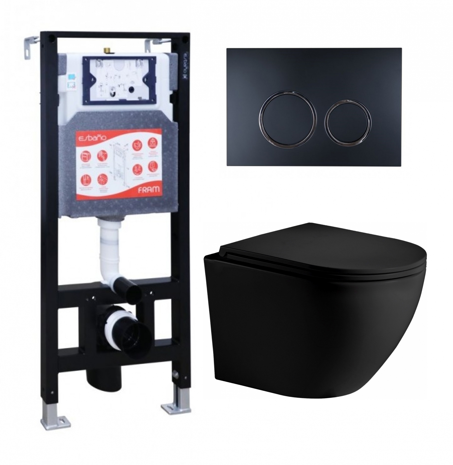 

Комплект инсталляция ESBANO + Унитаз Weltwasser Merzbach BL + кнопка черная матовая