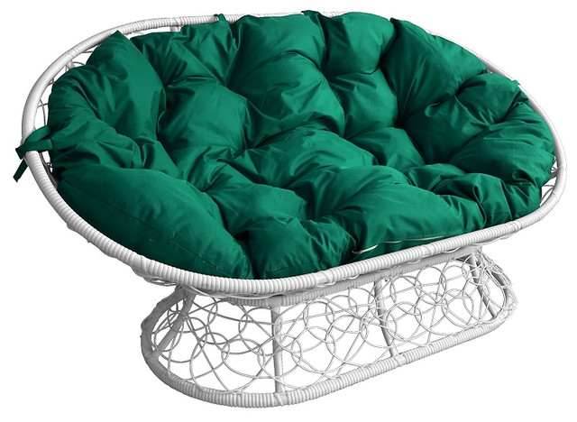 фото Диван садовый m-group мамасан с ротангом белый с зеленой подушкой