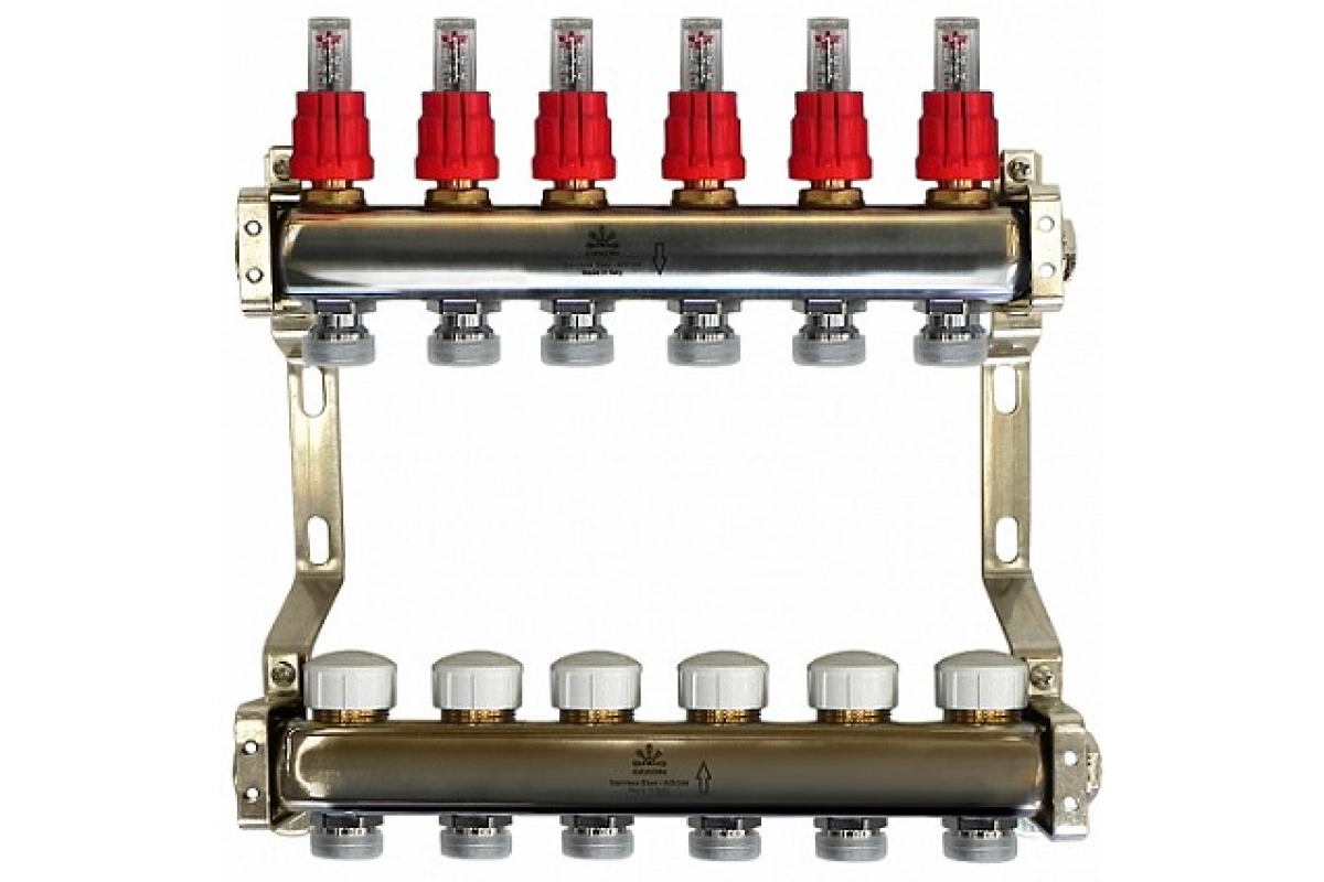 фото Gekon коллекторный блок для теплого пола с расходомерами,термос. клапанами 1"x3/4"на 6 вых
