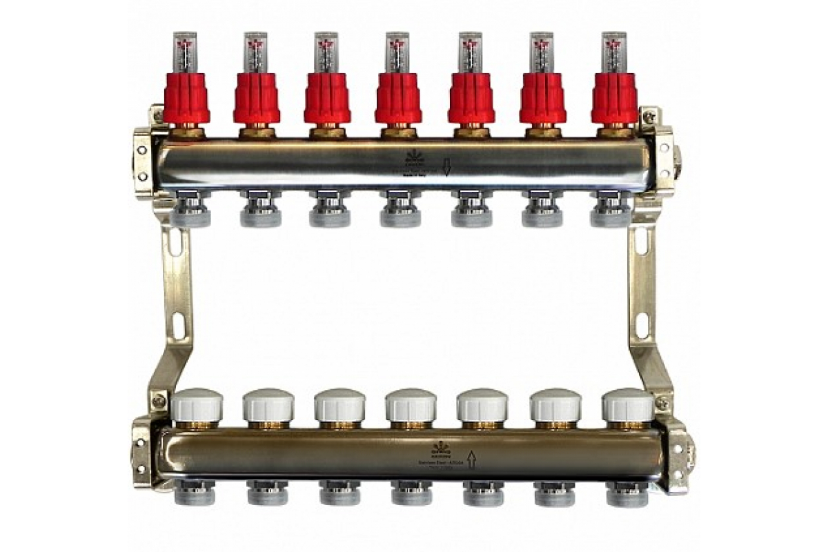фото Gekon коллекторный блок для теплого пола с расходомерами,термос. клапанами 1"x3/4"на 7 вых