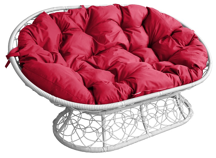 фото Диван садовый m-group мамасан с ротангом белый с красной подушкой