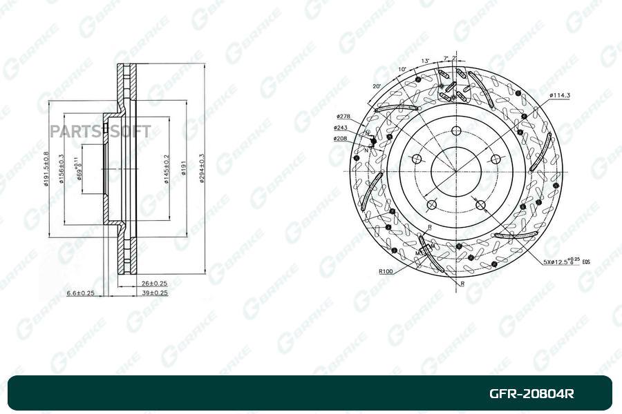 Диск тормозной перфорированный вентилируемый G-brake GFR-20804R правый