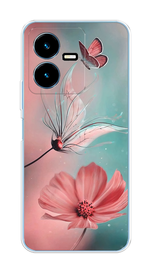 

Чехол на Vivo Y22 "Бабочка и цветок", Голубой;розовый, 267550-1