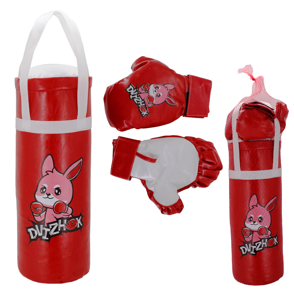 Набор боксерский детский игровой, груша для бокса 40см и перчатки, красный, экокожа