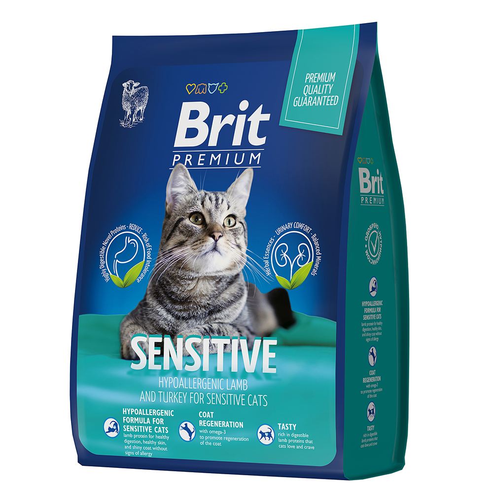 фото Сухой корм для кошек brit premium cat sensitive; индейка; ягненок; 800г