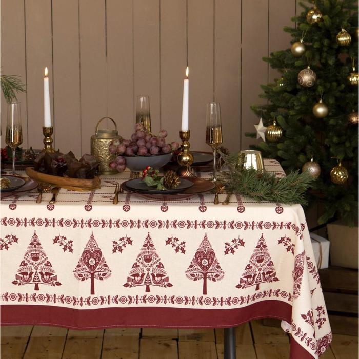 

Скатерть новогодняя Доляна Merry Christmas 146х180см, 100%хл, рогожка 164 г/м2, Бежевый