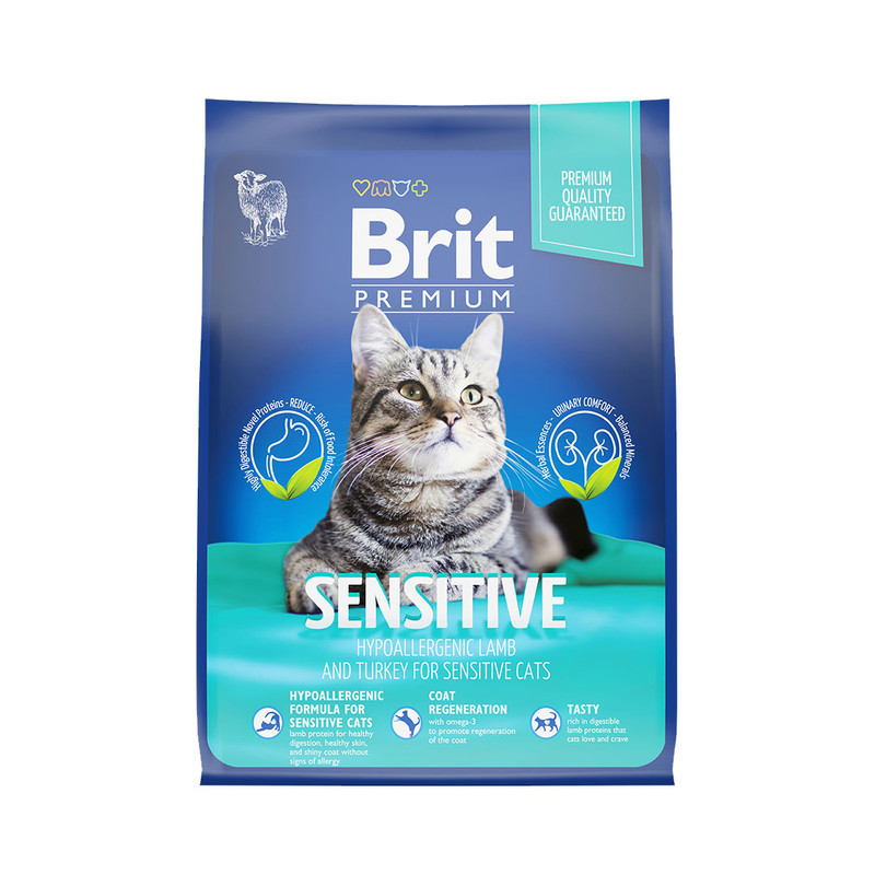 Корм сухой Brit Premium для кошек с чувствительным пищеварением, индейка и ягненок, 400 г