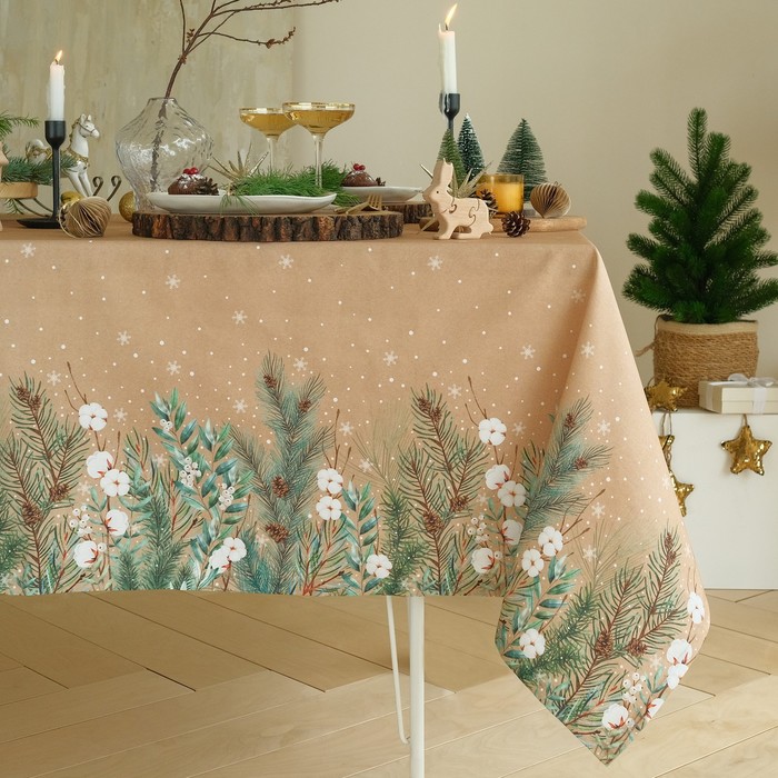 

Скатерть новогодняя Этель «Новый год: Fir branches» 144х110см, 100%хл, 190г/м2, Бежевый