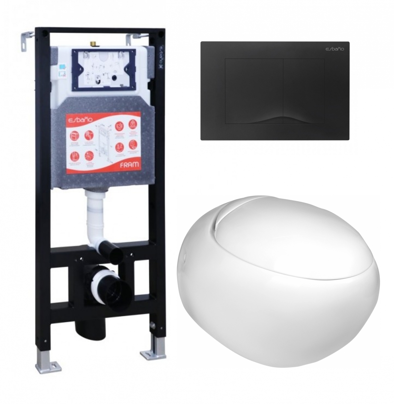 

Комплект инсталляция ESBANO + унитаз WeltWasser Jeckenbach + кнопка черная матовая