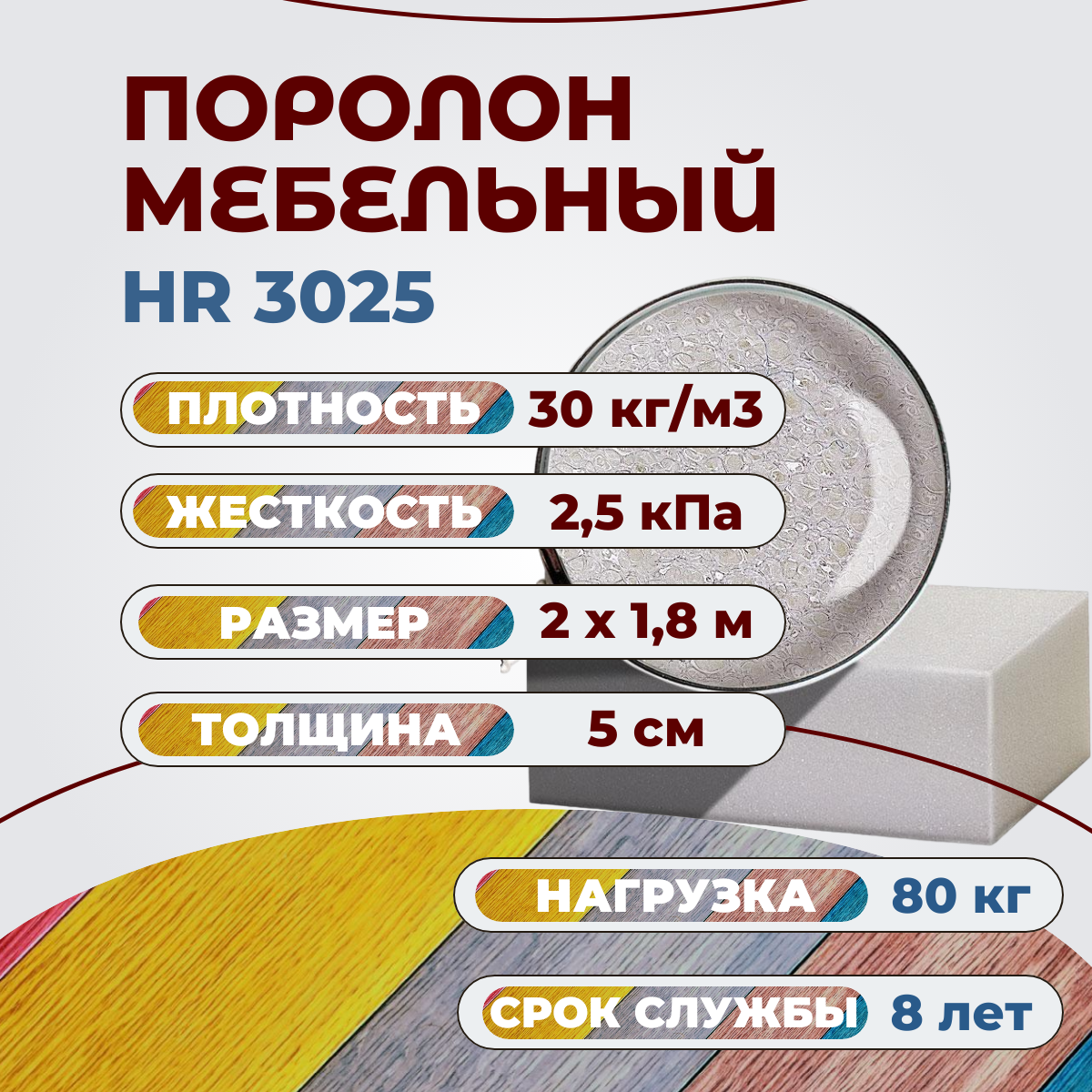 

Поролон мебельный высокоэластичный FoamLine HR 3025 2000х1800 50 мм, Белый, HR3025