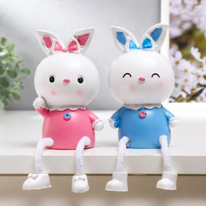 

Сувенир полистоун "Зайка с бантиком и длинными ножками" набор 2 шт 20х7х5,5 см