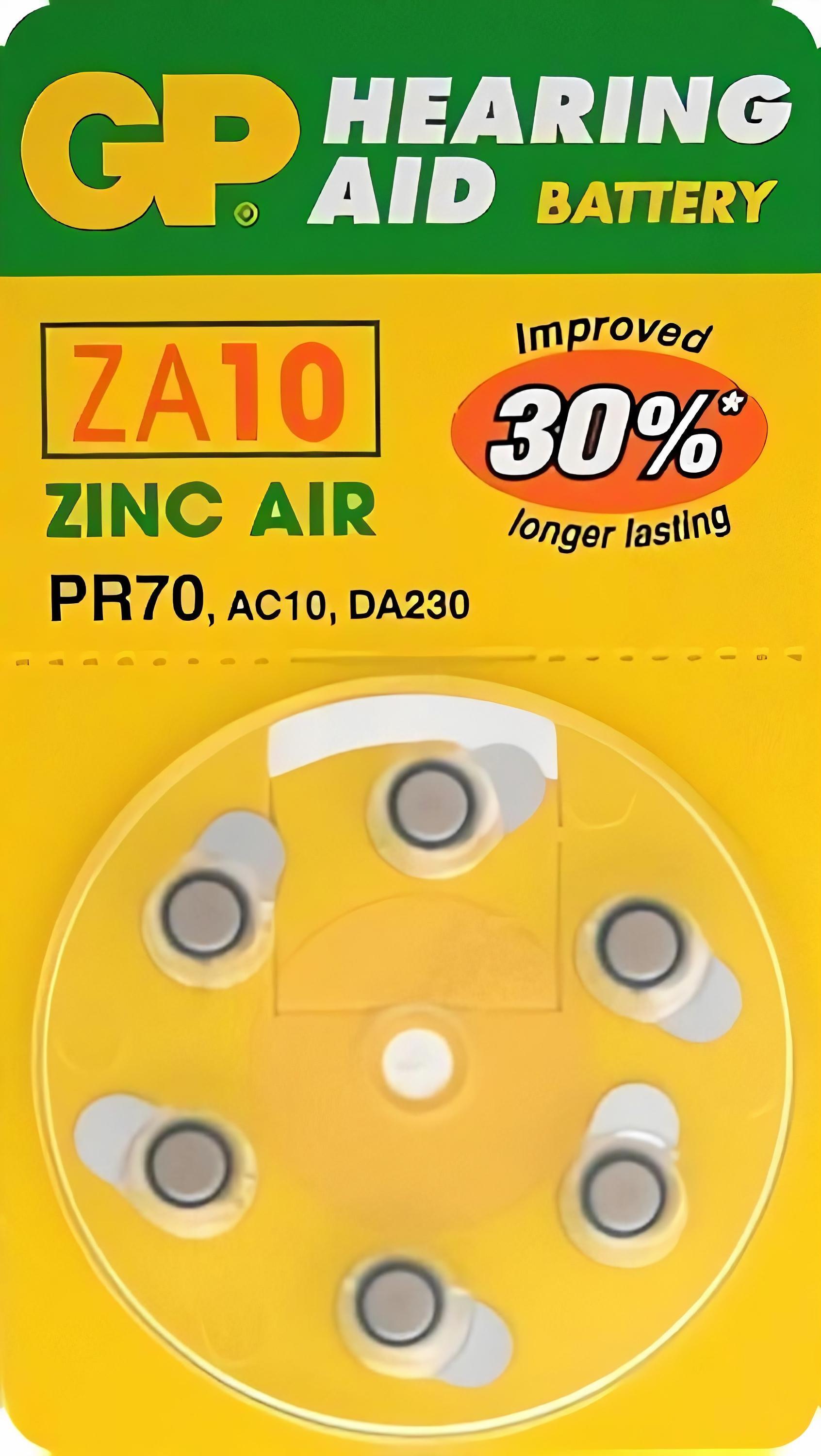 фото Батарейка для слуховых аппаратов gp za10/ воздушно- цинковая/ 1.4в/ 6 штук