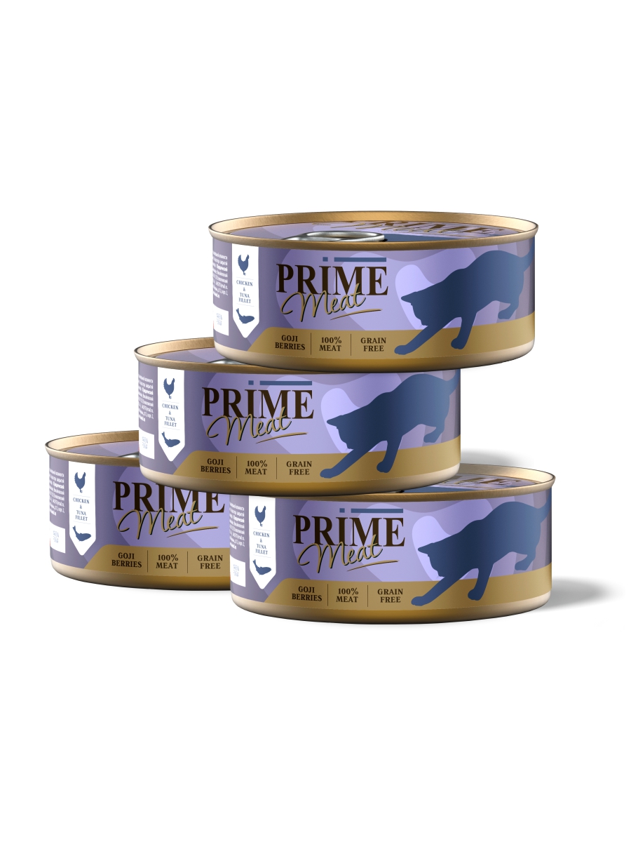 

Консервы для кошек Prime, курица, тунец, 4шт по 100г, Adult