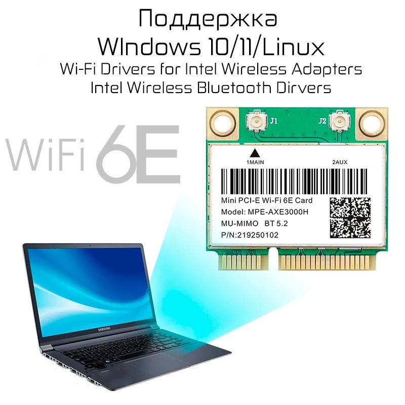 

Приемник Wi-Fi NoBrand для ноутбука Mini PCI-e 802.11ax, Зеленый;белый