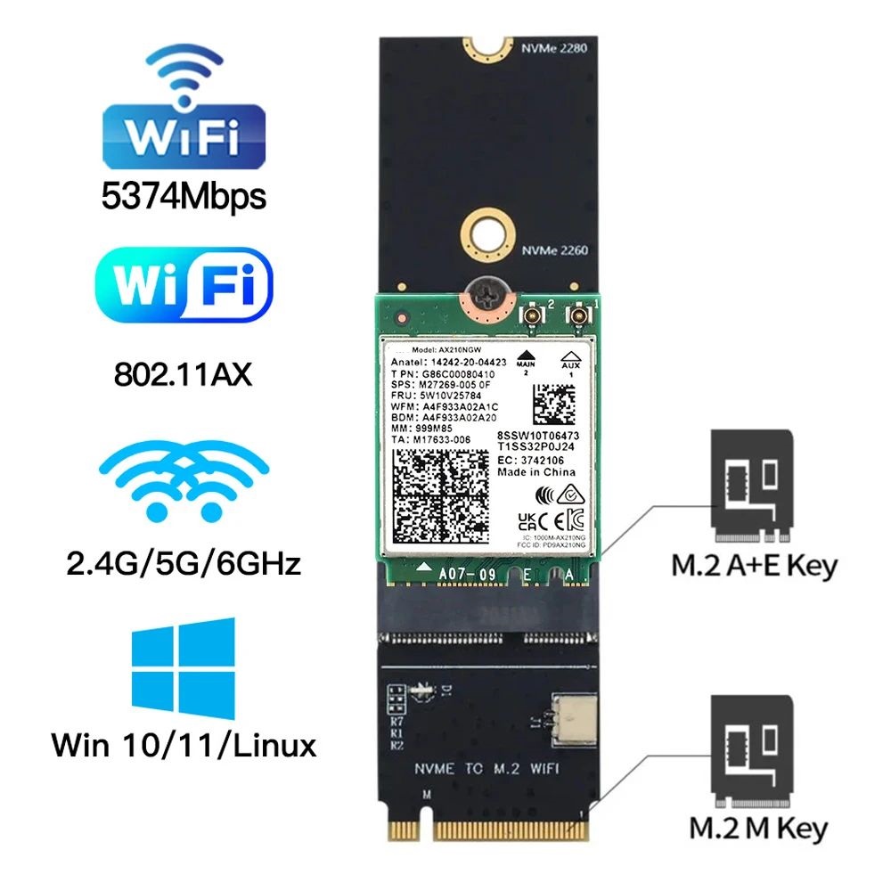 

Приемник Wi-Fi NoBrand M.2 802.11ax; 802.11ac, Зеленый;белый