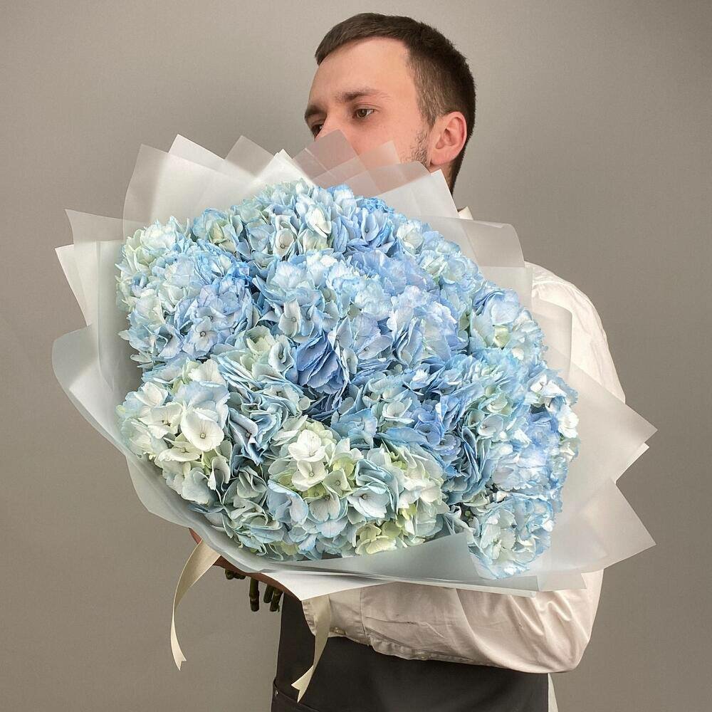 

Букет цветов Wow Flora 9 гортензий 40см х 50см голубой, 9 гортензий