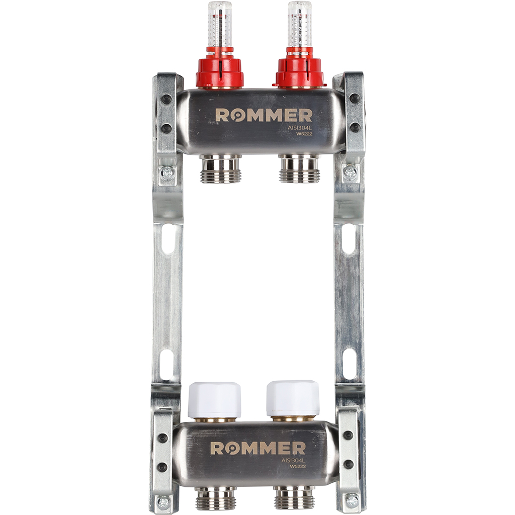 фото Коллектор из нержавеющей стали rommer rms 1200 с расходомерами, 2 вых.