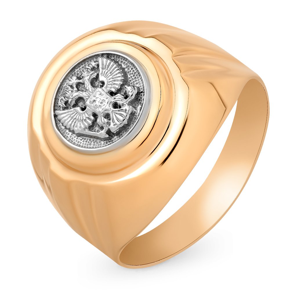 Кольцо печатка из комбинированного золота р. 21,5 585Gold 699000129