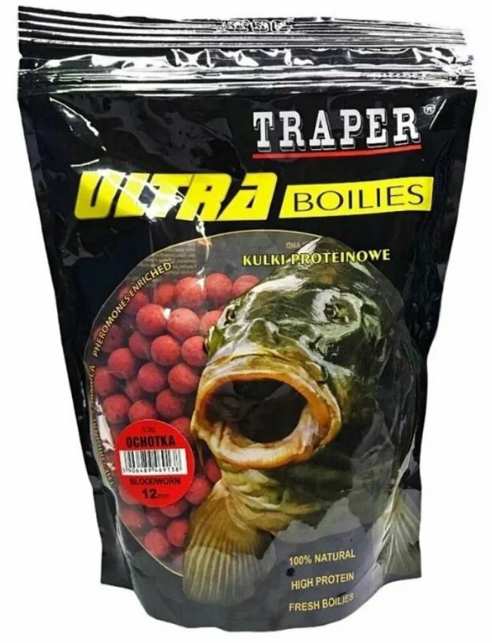 Бойлы карповые Traper Kulki Proteinowe Ultra Ochotka 12 мм, 500 гр (Мотыль)