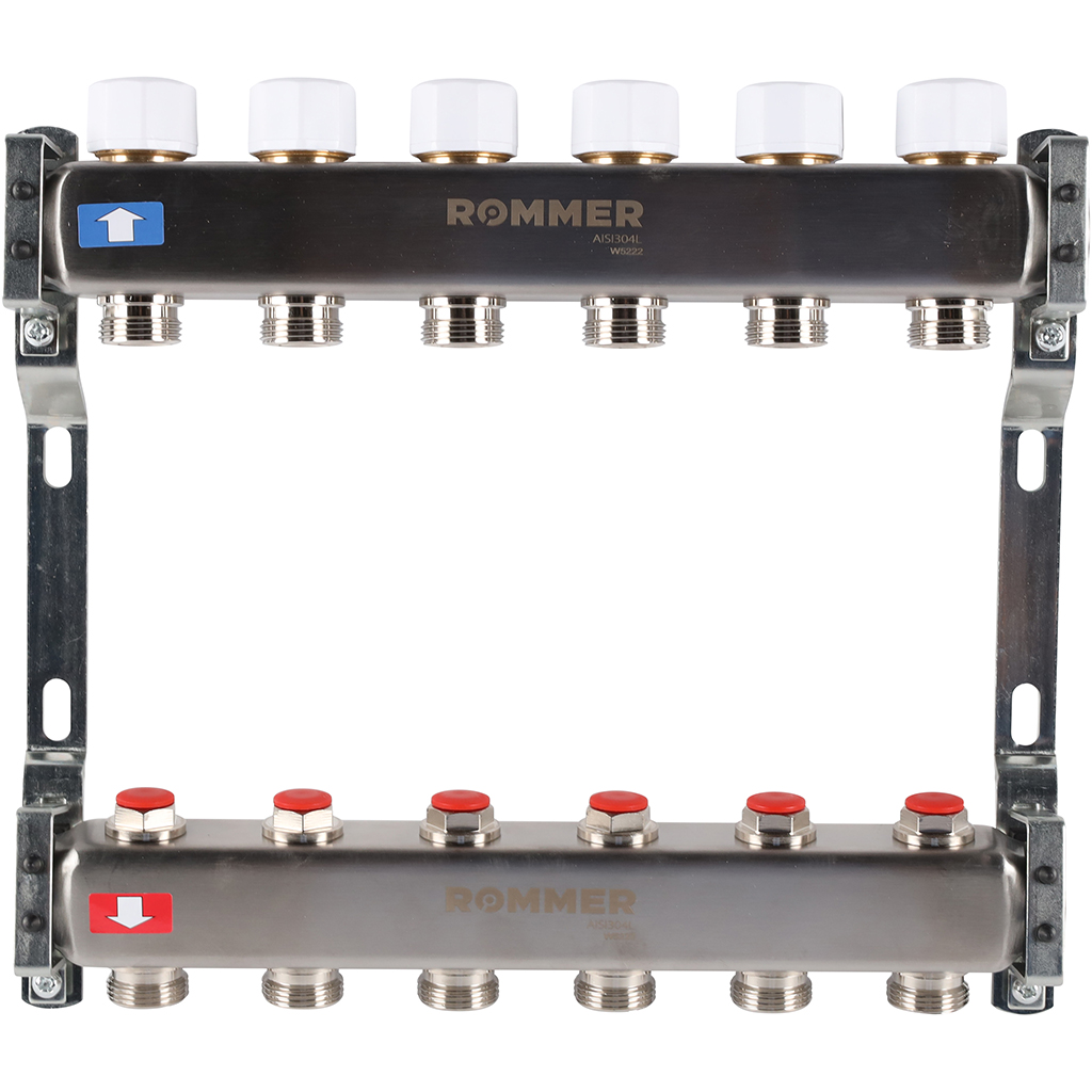 фото Коллектор из нержавеющей стали rommer rms 3200 без расходомеров, 6 вых.