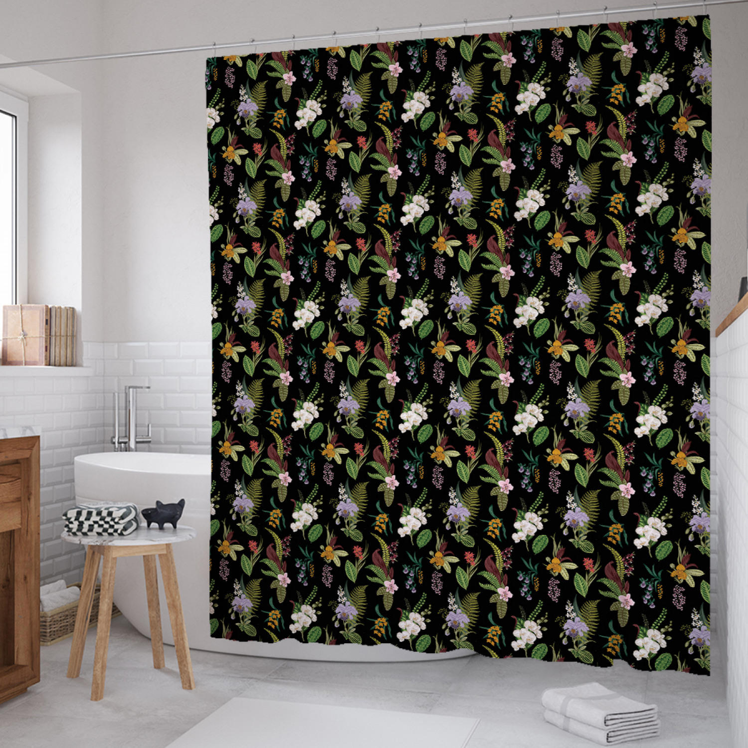 

Штора для ванной JoyArty "Ночное цветение тропиков" из сатена, 180х200 см с крючками, Зеленый, Ночное цветение тропиков