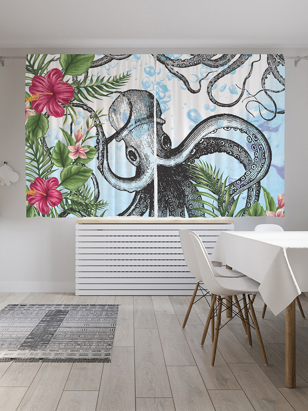 

Шторы JoyArty с фотопечатью "Осьминог и цветы" из сатена, 290х180 см, Осьминог и цветы