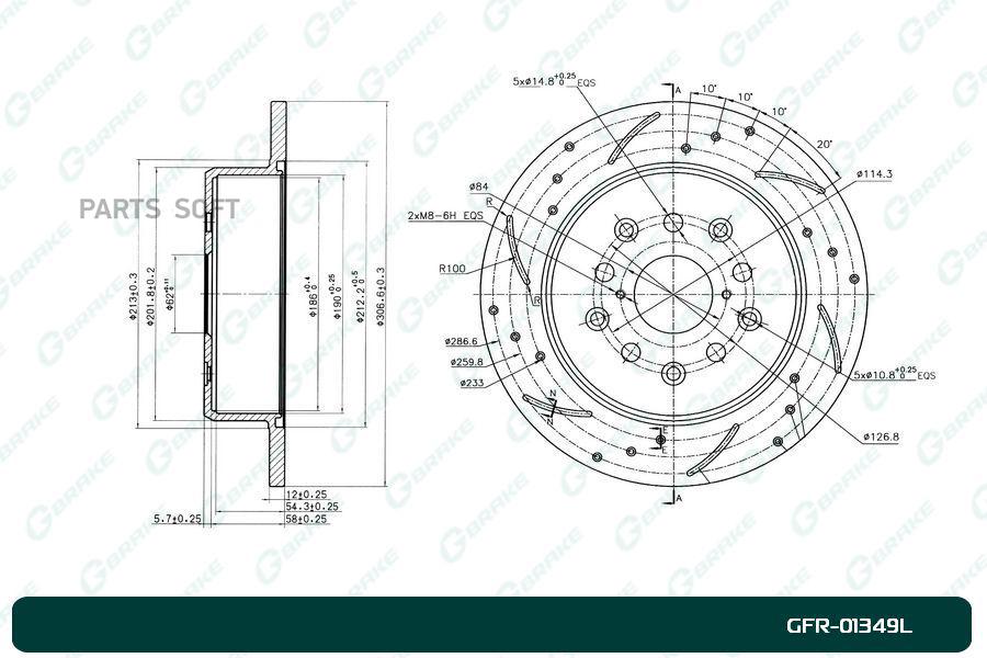 

Диск тормозной перфорированный G-brake GFR-01349L левый